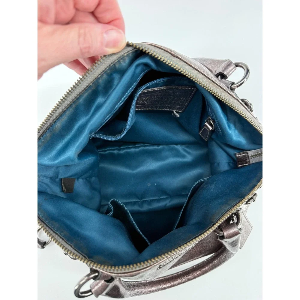 Coach Madison Sophia Satchel Metallic Pewter Leather Handbag 18610